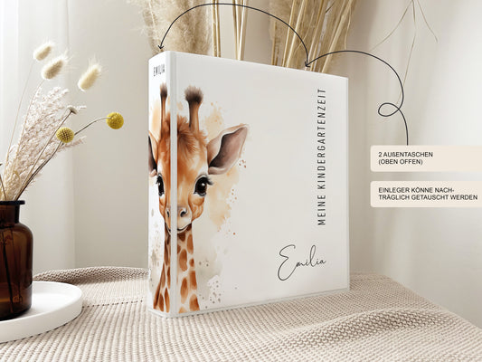 Kindergartenordner "Giraffe" personalisiert mit Namen/ Mappe Krippe Schule Kindergarten