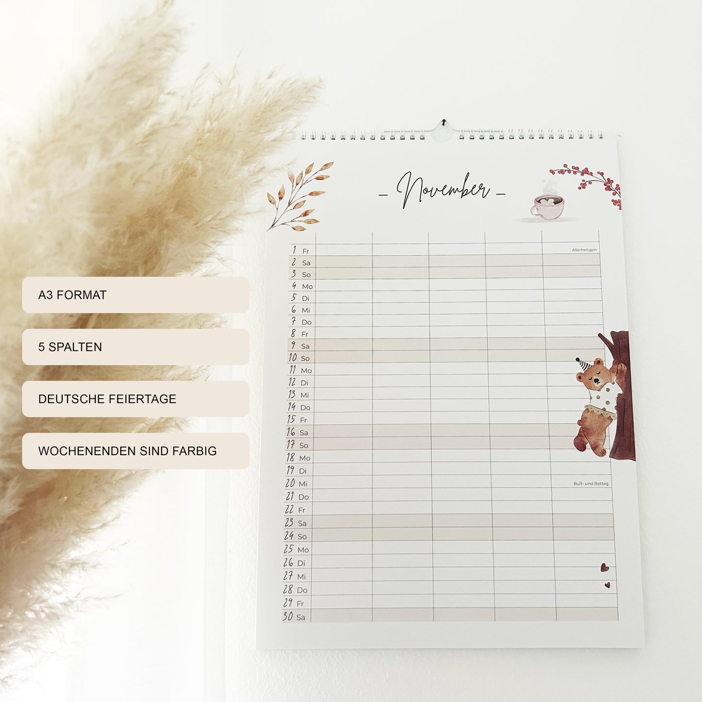 Kalender 2024 "Wald" als Familienkalender mit 5 Spalten – Weihnachtsgeschenk