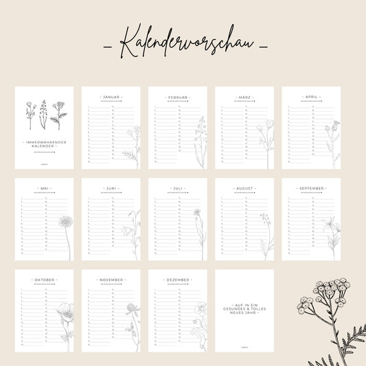 Geburtstagskalender "Blumen" immerwährend und schlicht – Wandkalender