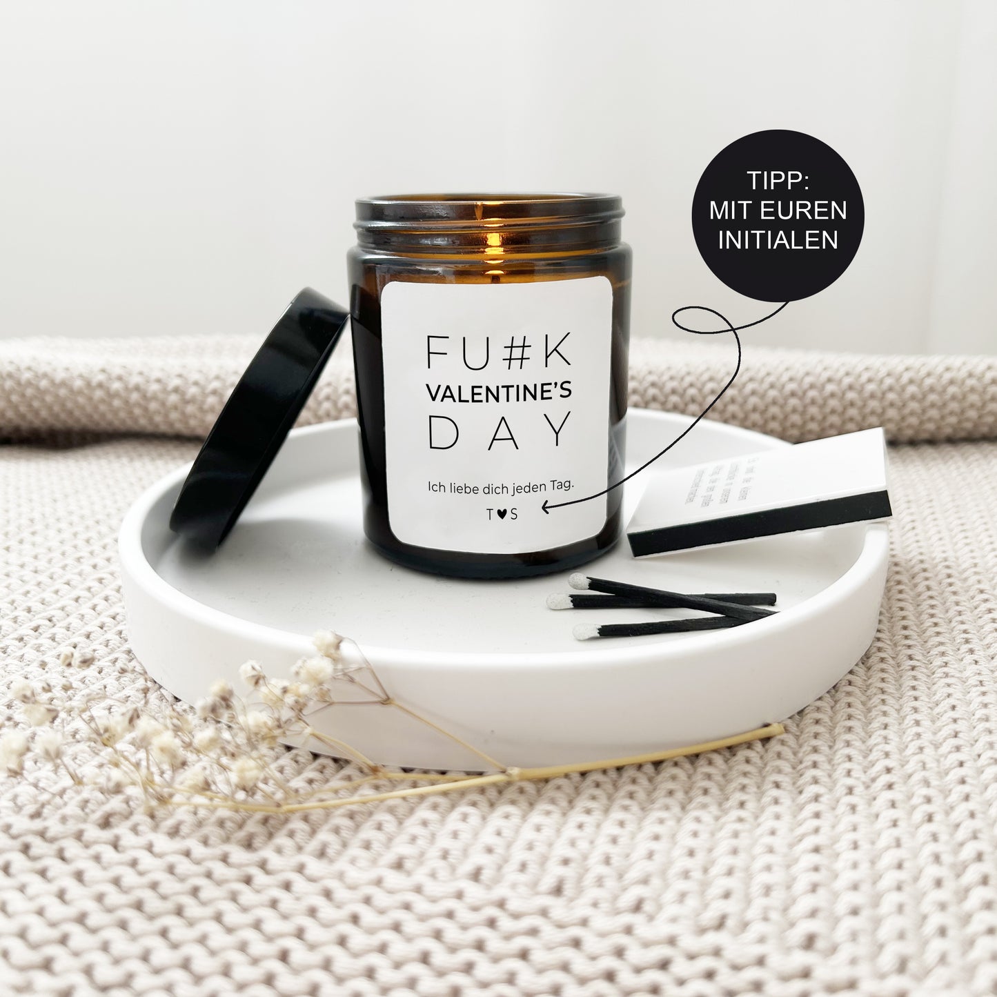 Valentinstag Geschenk personalisierte Kerze mit Spruch "Fuck..." // Herzensmensch