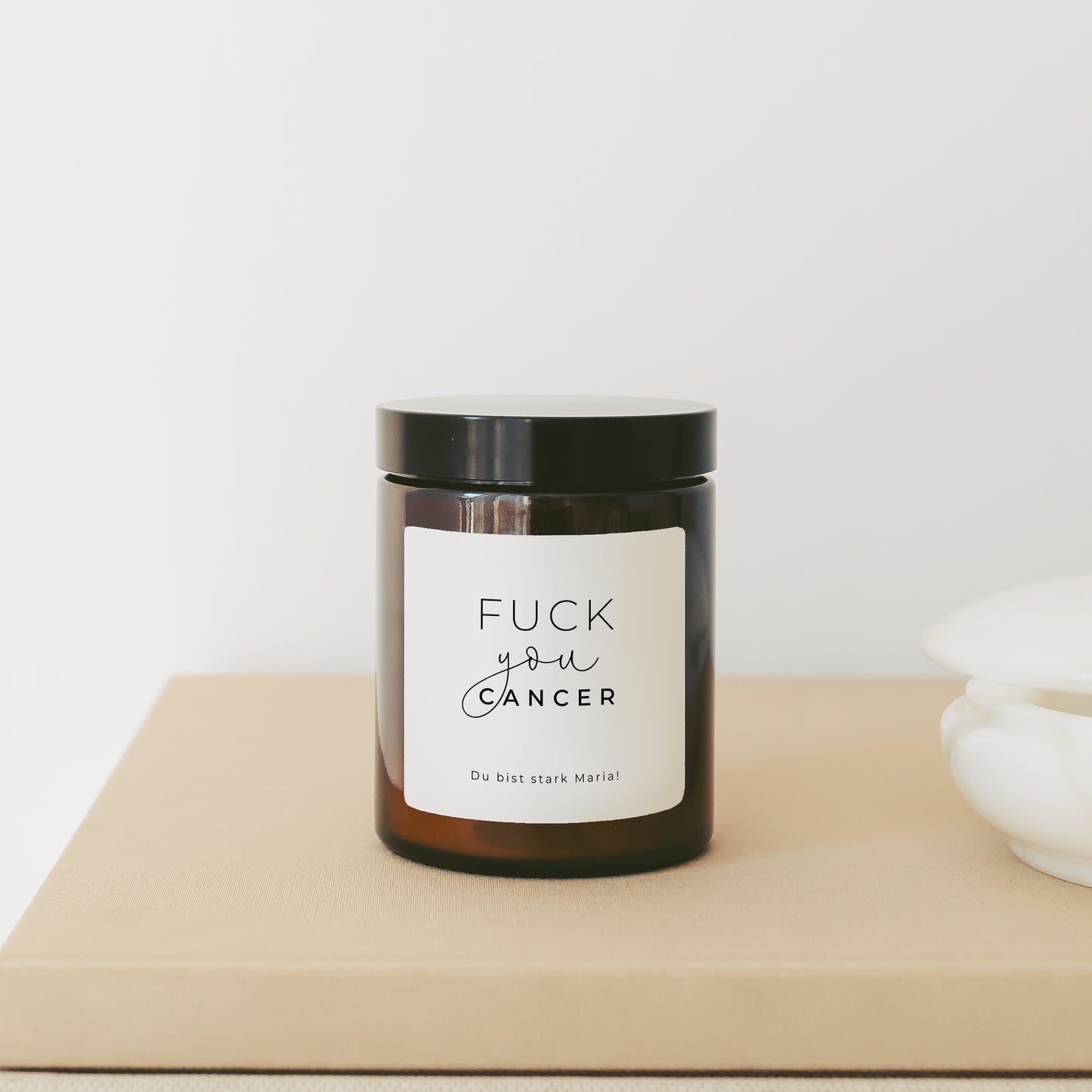 Krebspatient Geschenk Kerze "Fuck You Cancer" personalisiert Mutmacher für Krebskämpfer