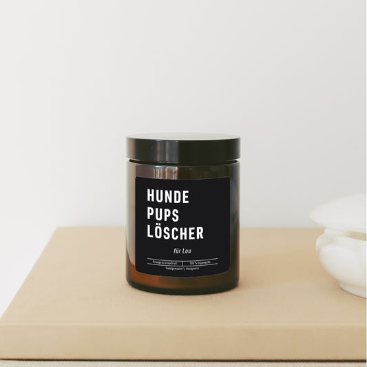 Kerze im Glas mit Spruch "Hundepups" personalisierte für Hundebesitzer als Geschenk // Hundehalter u. Hundeliebhaber Hundefurz Löscher