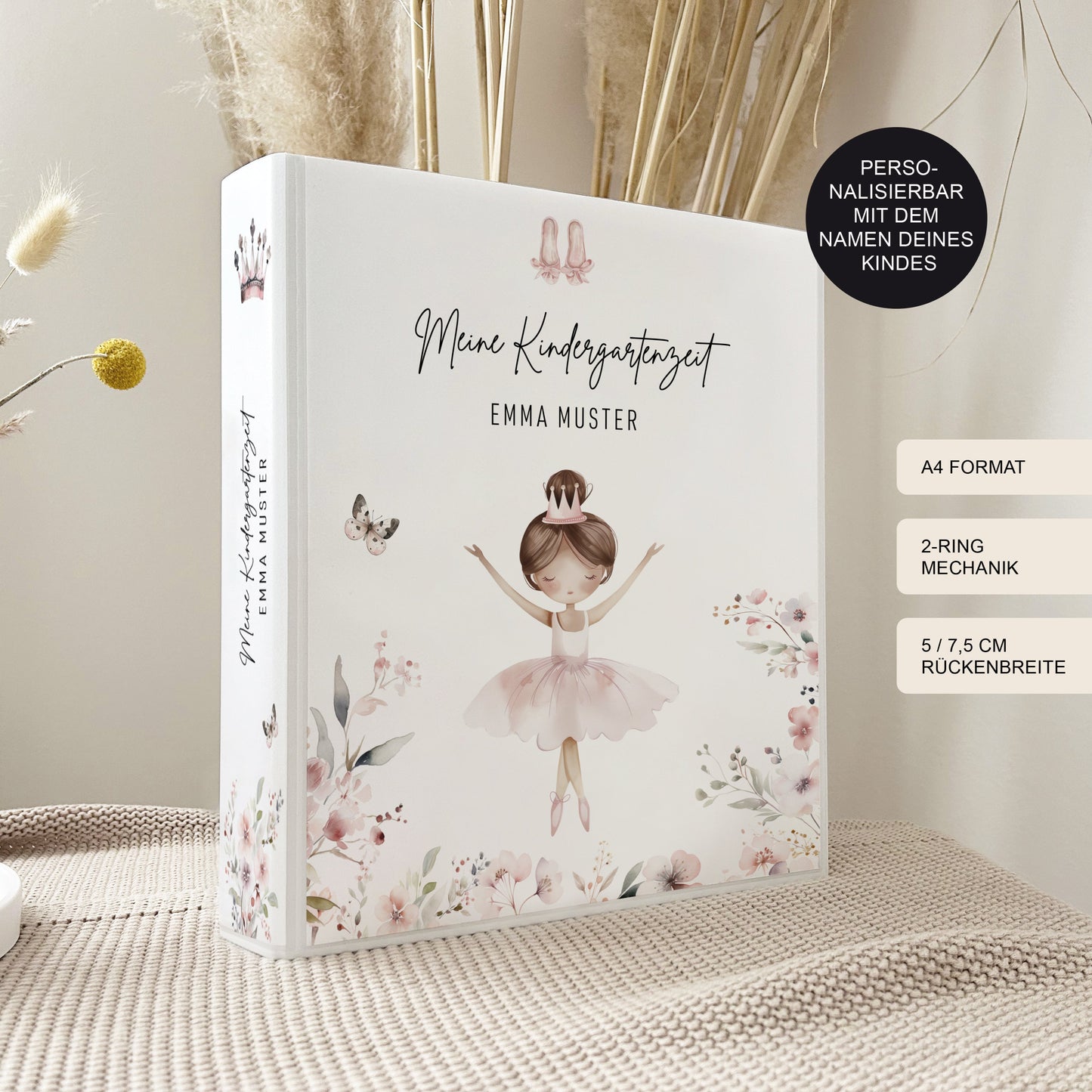 Kindergarten Ordner "Ballerina" personalisiert für Mädchen / Sammelmappe Krippe Schule Kita