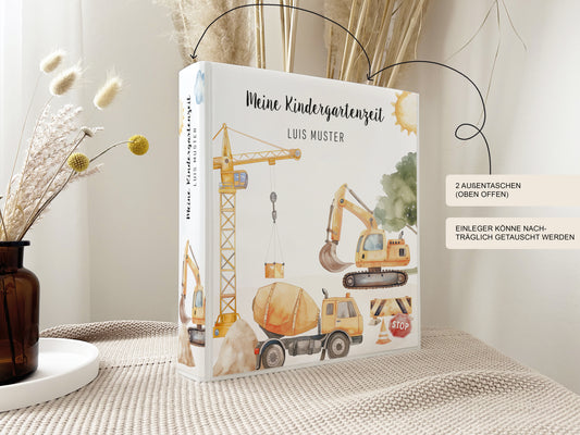 Kindergartenordner mit Namen "Baustelle" für Kita, Krippe oder Schule personalisiert