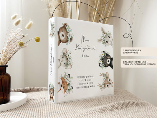 Kindergarten Ordner BLUMENTIERE für Kita, Krippe oder Schule personalisiert