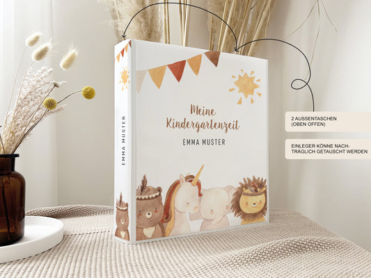 Kindergarten Ordner "Boho Tiere" personalisiert für Krippe Schule oder Kita
