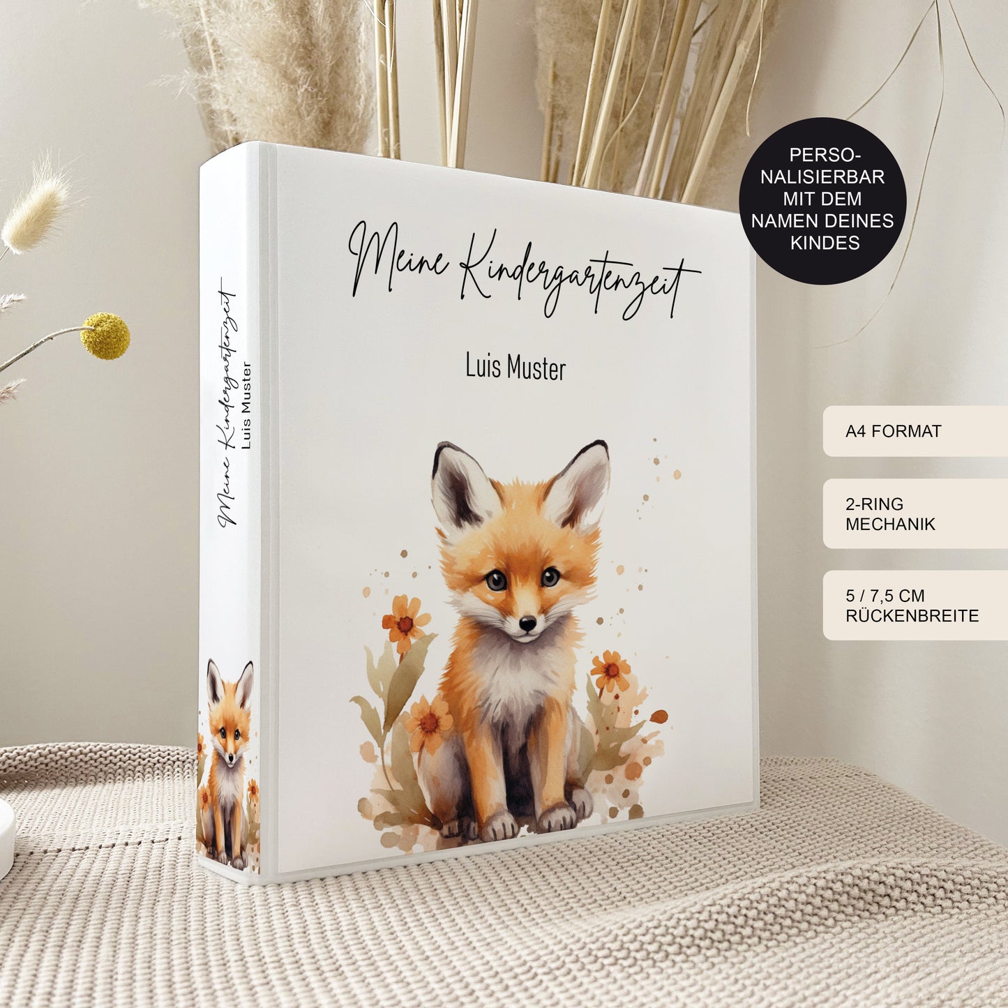 Kindergarten Ordner "Fuchs" personalisiert / Sammelmappe Krippe Schule oder Kita