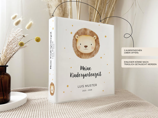 Kindergarten Ordner mit Namen LÖWE II für Kita, Krippe oder Schule personalisiert