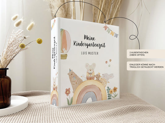 Kindergarten Ordner "Regenbogen Doodle " personalisiert Sammelmappe Krippe Kita