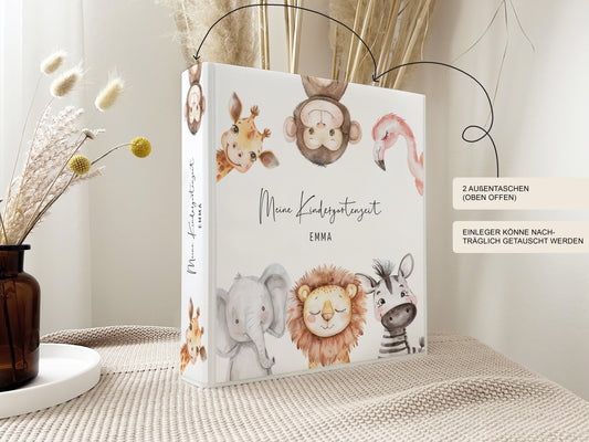 Kindergarten Ordner "Safari Porträt" personalisiert mit Namen als Sammelmappe Krippe Schule oder Kita