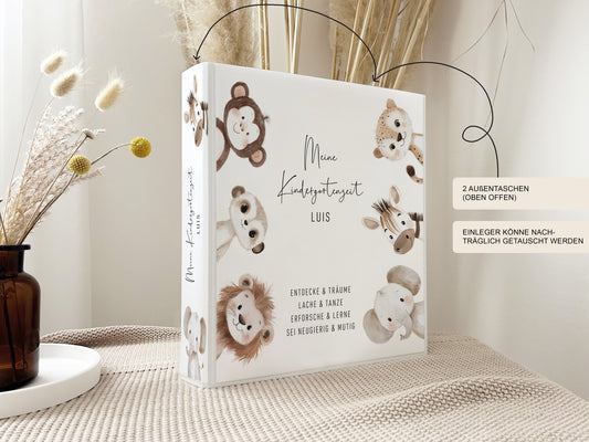 Kindergartenordner mit Namen "Safari 3" für Kita, Krippe oder Schule personalisiert