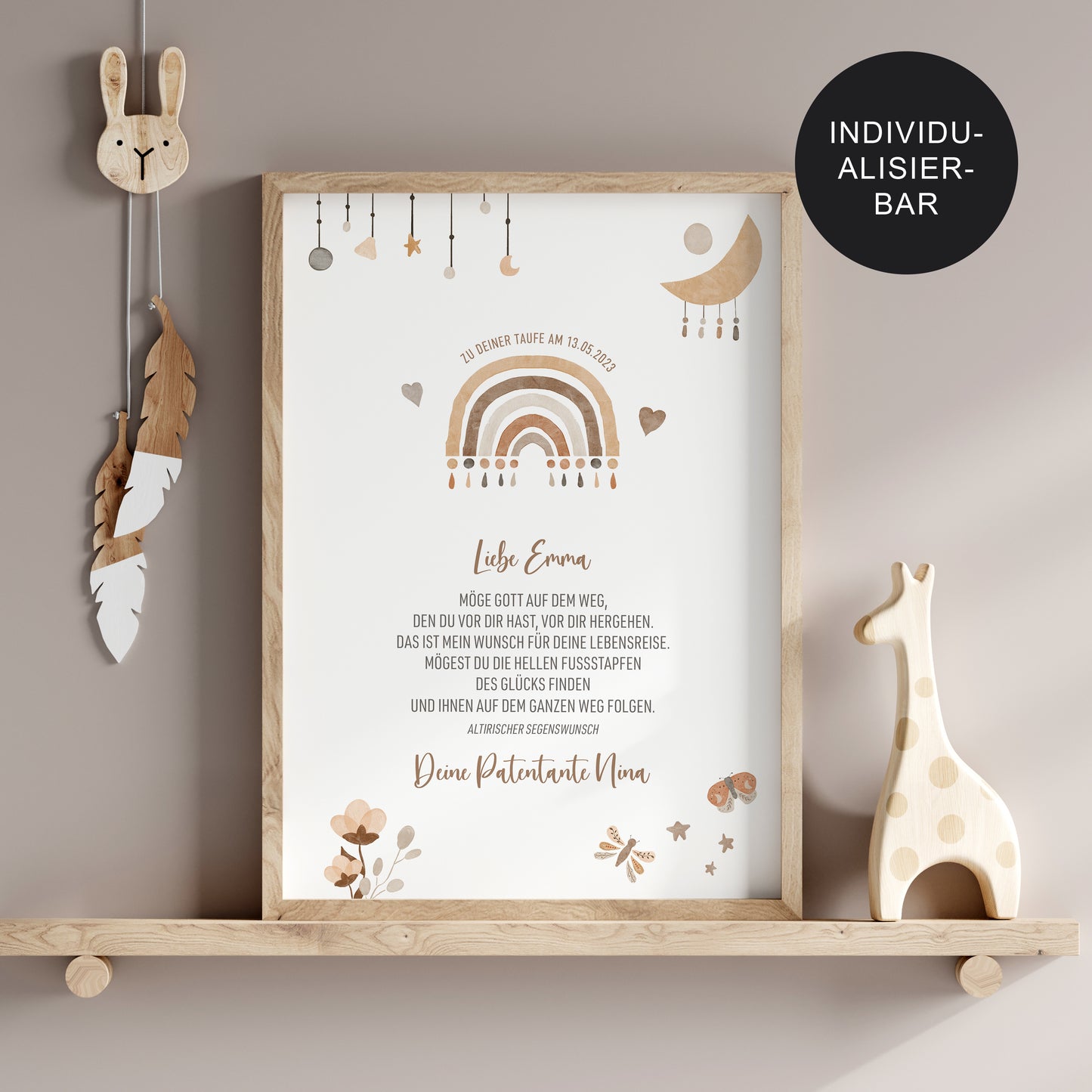 Patenbrief Taufe "Boho" personalisiert – Geschenk zur Taufe