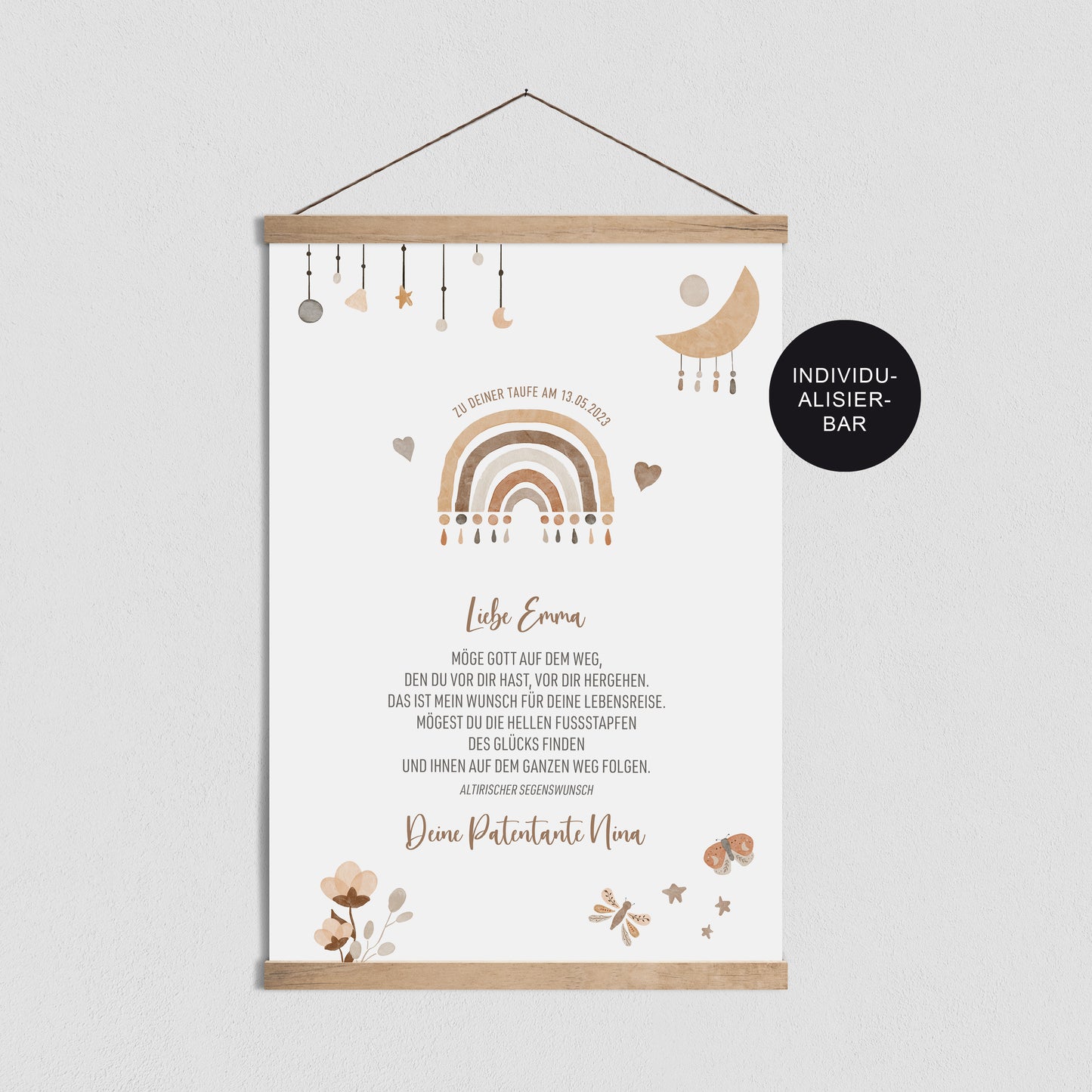 Patenbrief Taufe "Boho" personalisiert – Geschenk zur Taufe
