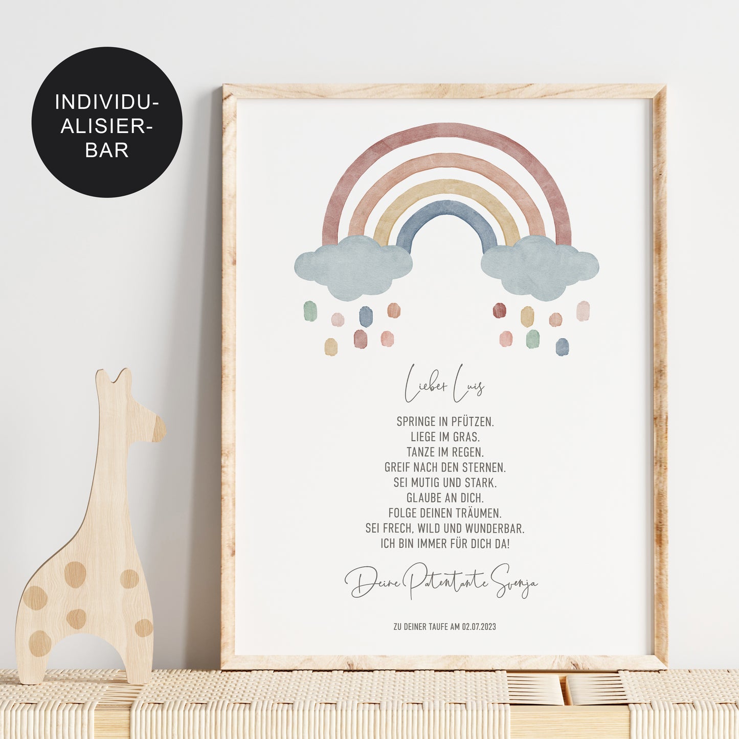 Patenbrief "Regenbogen" personalisiert – Taufgeschenk Patenkind Mädchen Junge