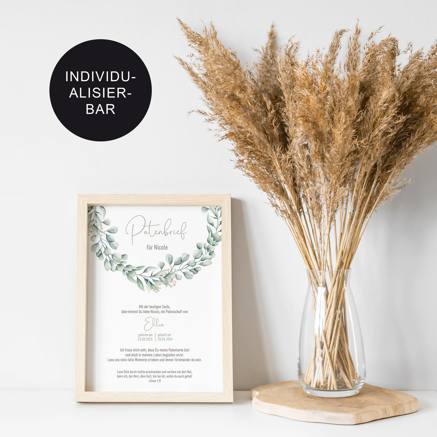 Patenbrief Taufe "Eukalyptus" personalisiertes Geschenk an das Patenkind