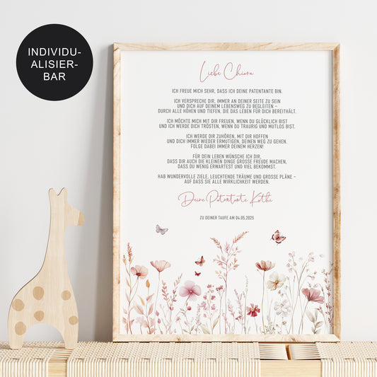 Geschenk Taufe Patenbrief "Flower II" personalisiert für das Patenkind