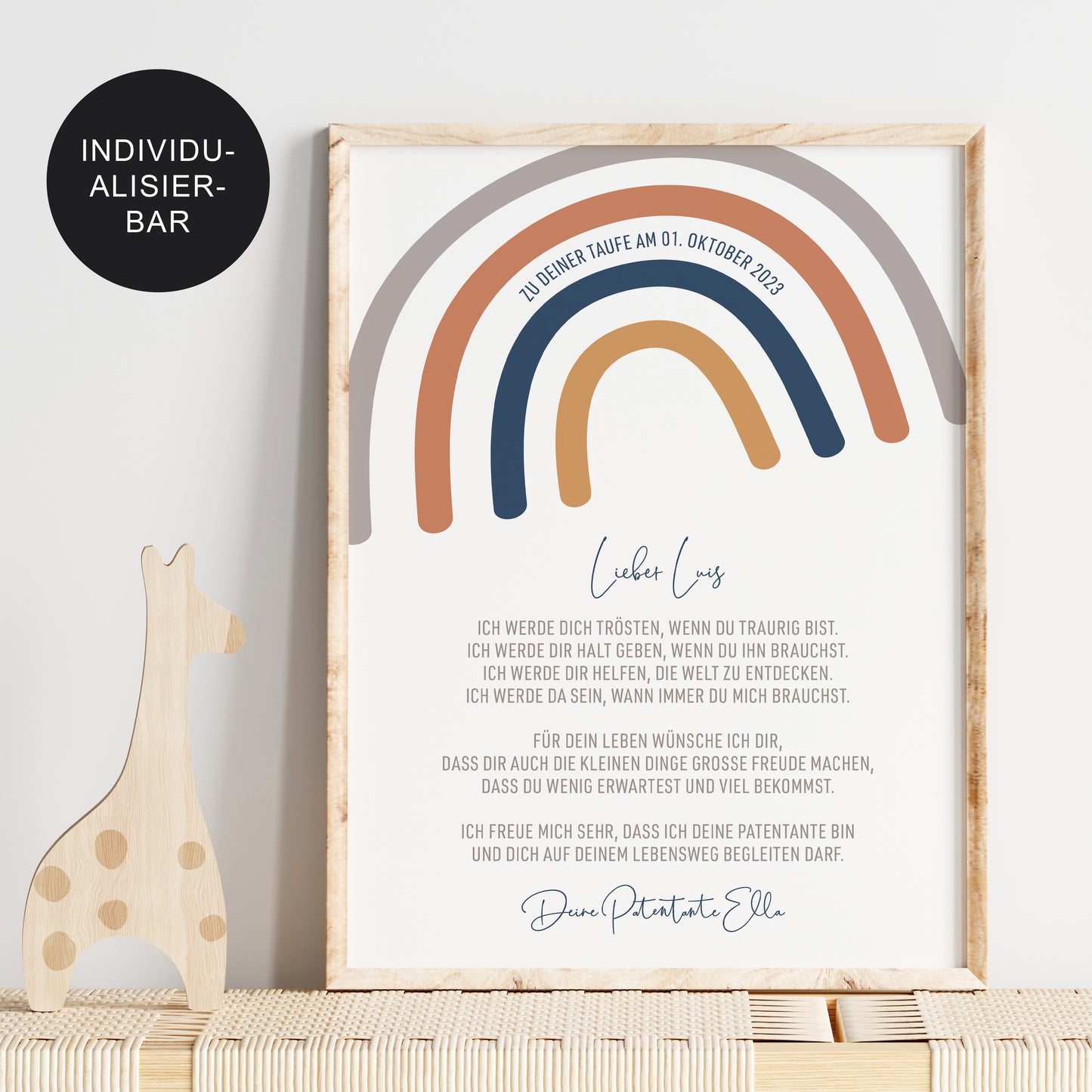 Patenbrief Taufe "Regenbogen schlicht" personalisiert – Geschenk Junge