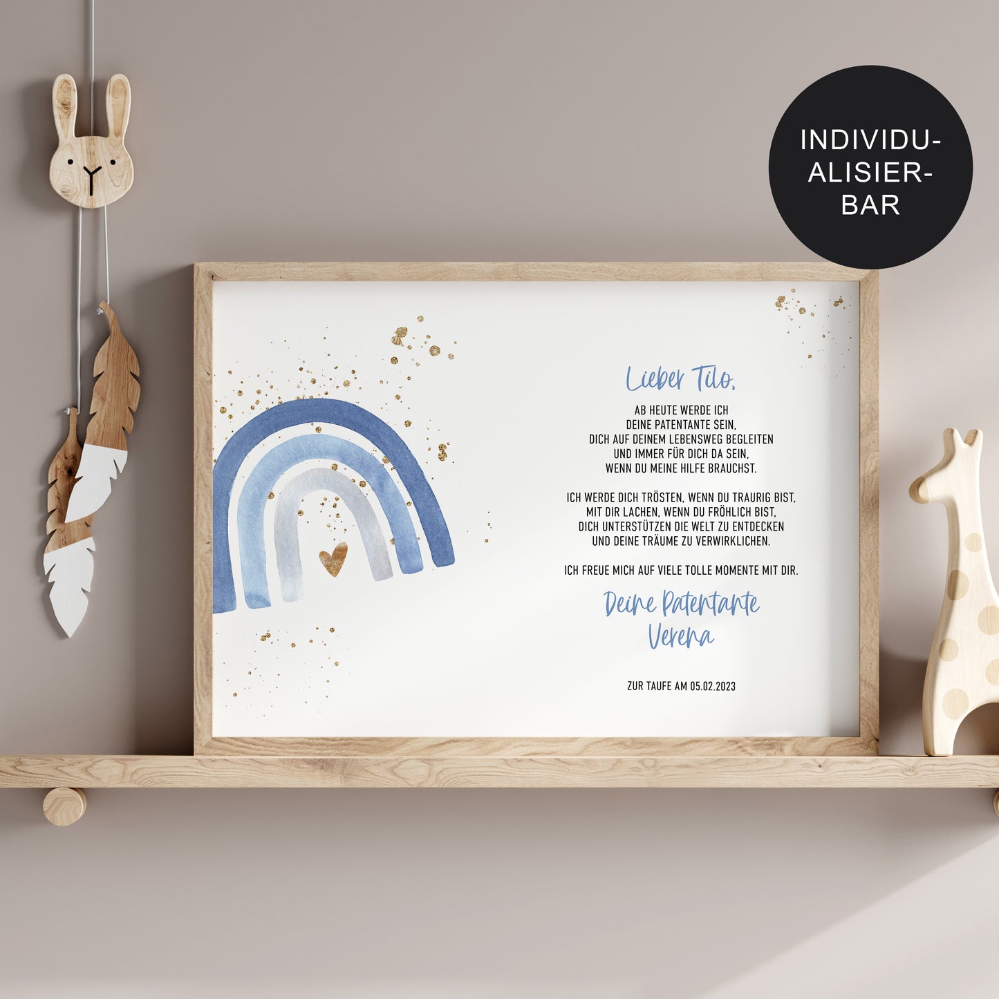 Patenbrief Taufe "Regenbogen" – personalisiertes Taufgeschenk Junge
