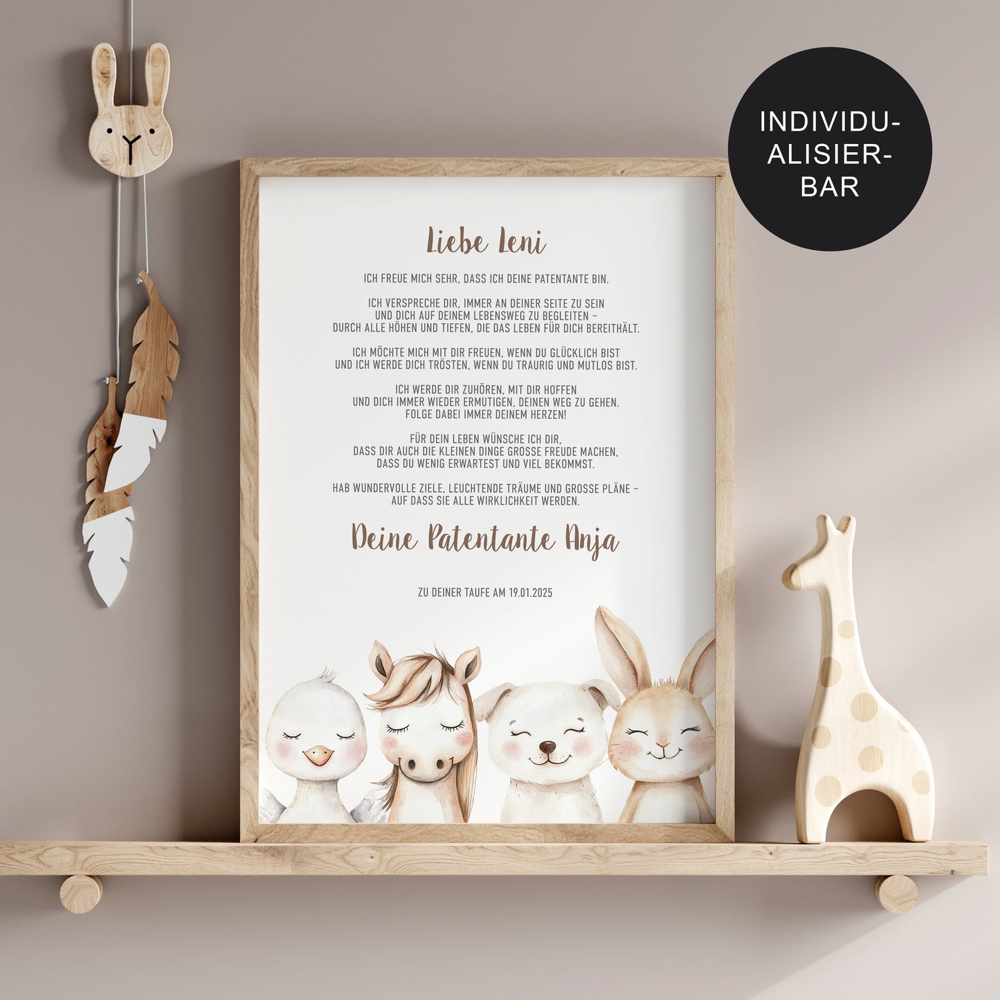 Patenbrief "Tiere Bauernhof" personalisiert – Taufgeschenk Patenkind