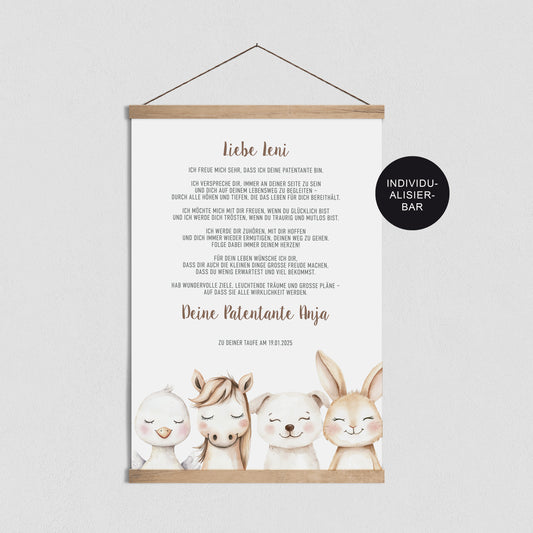 Patenbrief "Tiere Bauernhof" personalisiert – Taufgeschenk Patenkind