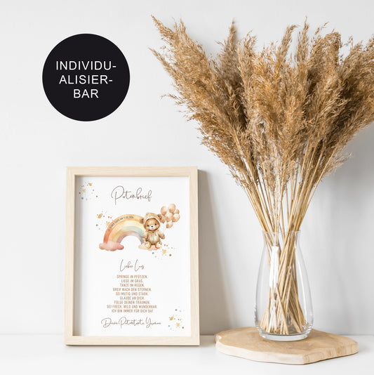Patenbrief Taufe "Bär" personalisiertes Geschenk an das Patenkind