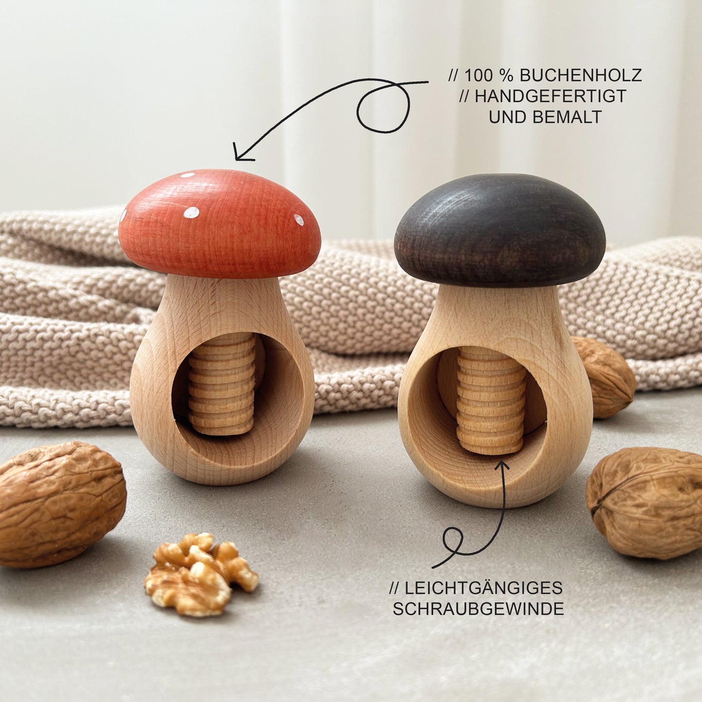 Nussknacker "Pilz" für Kinder – Montessori Holzspielzeug – Weihnachtsgeschenk