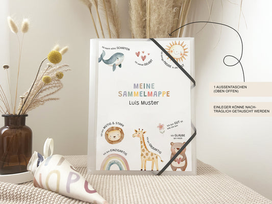 Sammelmappe A4 & A3 "Affirmation" personalisiert mit Namen für Kindergarten und Schule – Zeichenmappe Kunstmappe