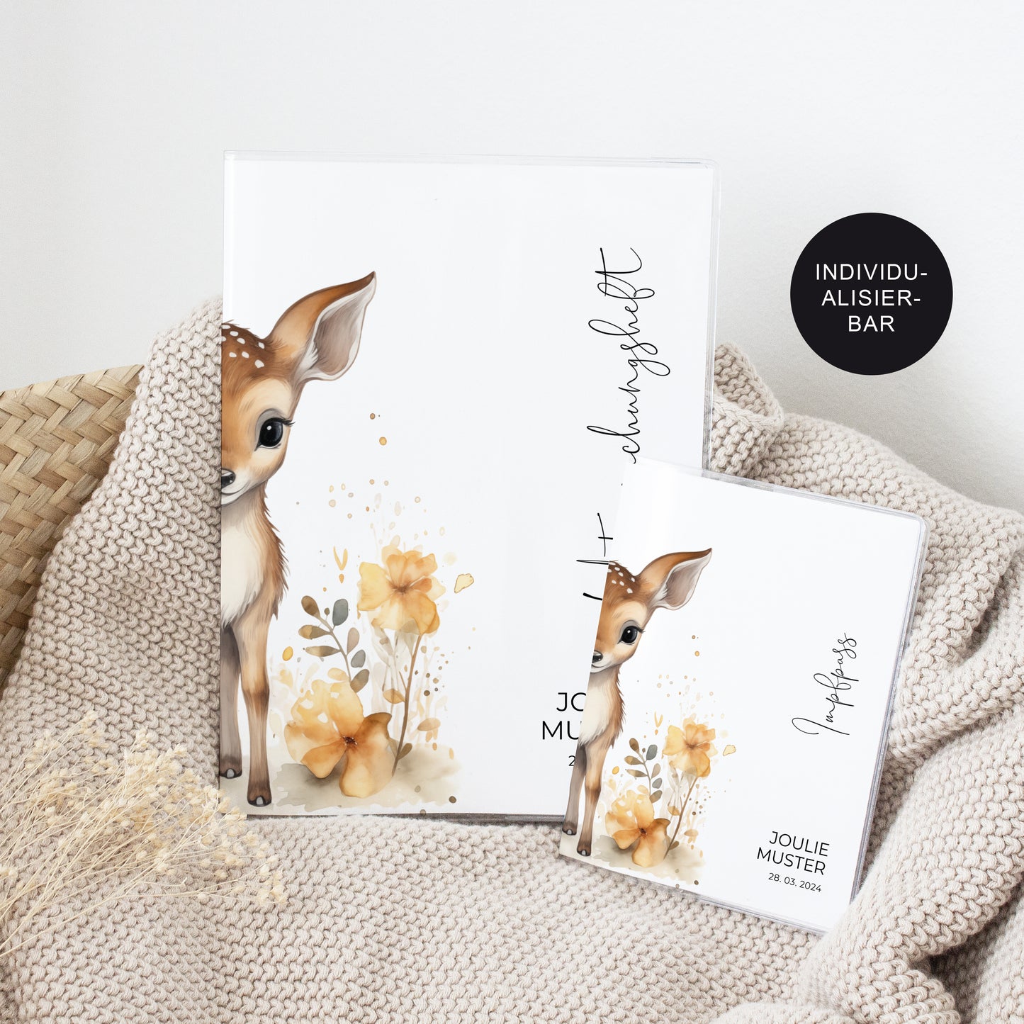U-Heft Hülle personalisiert "Reh" – Geschenkidee Geburt frischgebackene Eltern