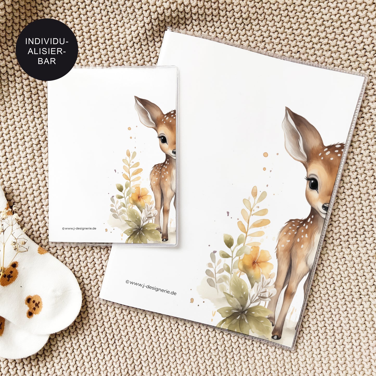U-Heft Hülle personalisiert "Reh" – Geschenkidee Geburt frischgebackene Eltern