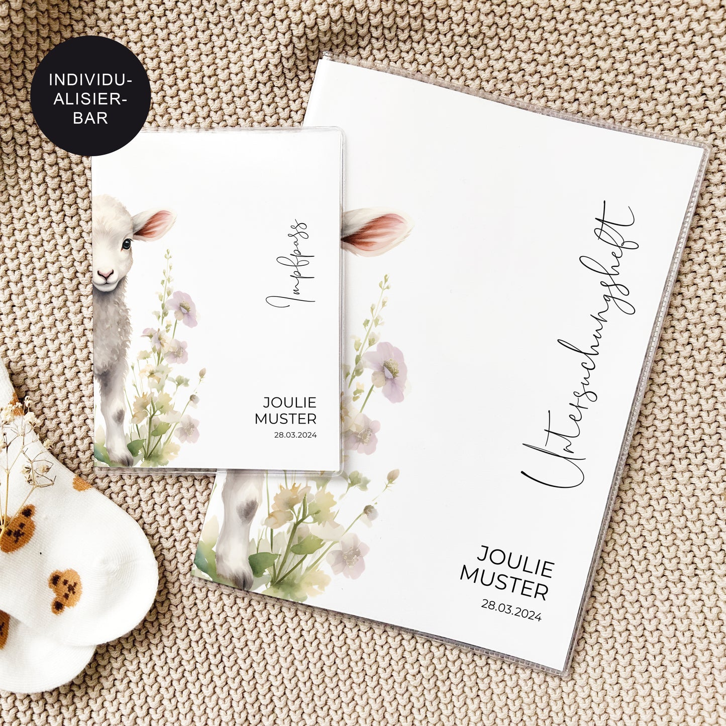Untersuchungsheft Hülle personalisiert "Lamm" – Geschenk Geburt Baby