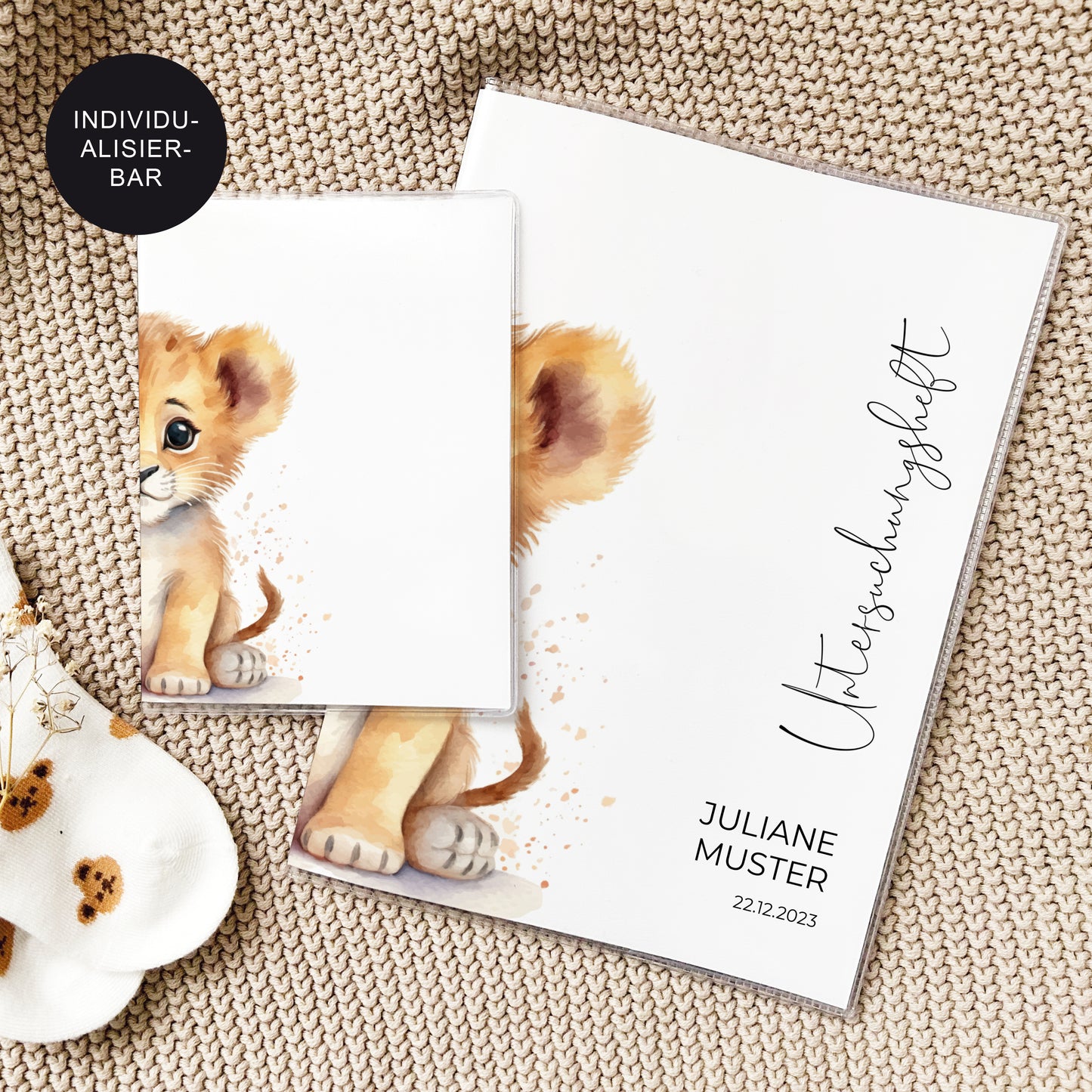 U-Heft Hülle mit Impfpass "Löwe2" personalisiert – Geschenk Geburt Baby Neugeborenes