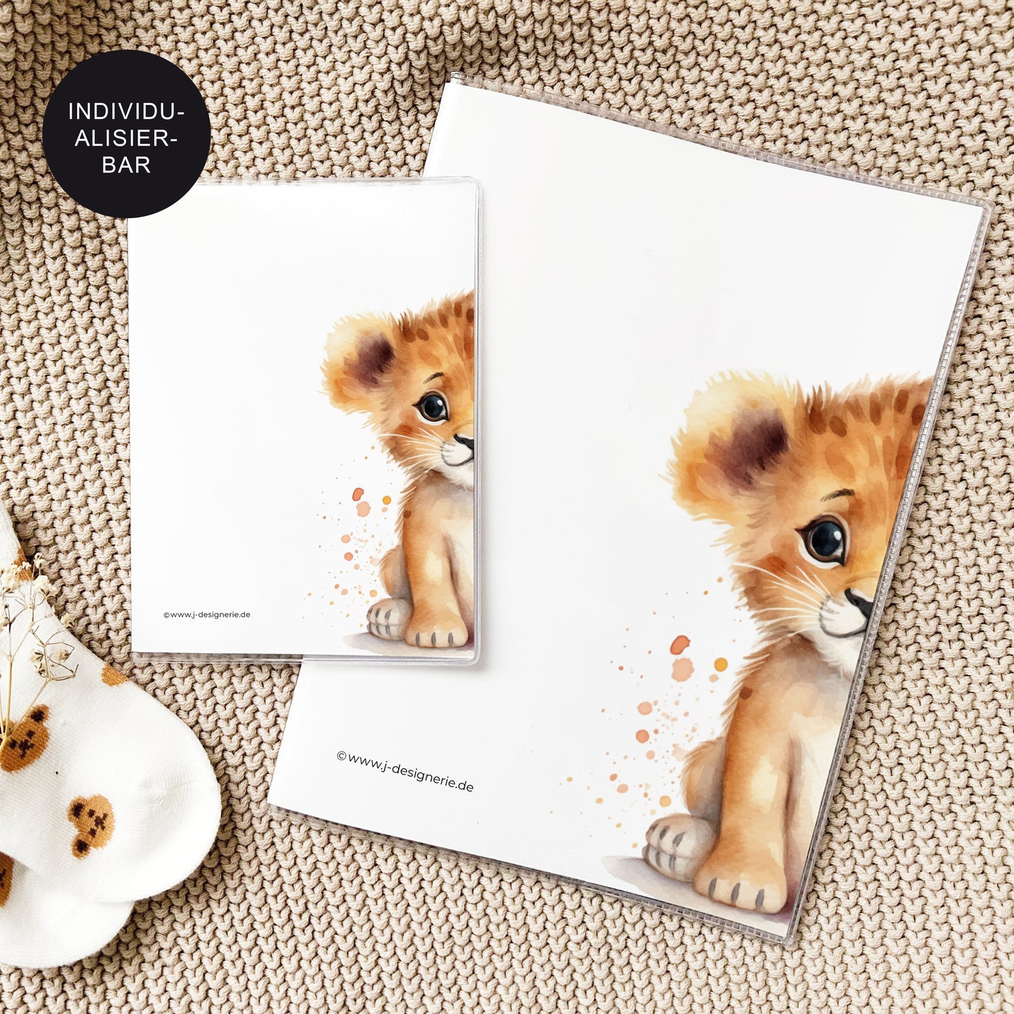 U-Heft Hülle mit Impfpass "Löwe2" personalisiert – Geschenk Geburt Baby Neugeborenes
