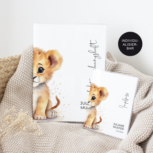 U-Heft Hülle mit Impfpass "Löwe2" personalisiert – Geschenk Geburt Baby Neugeborenes