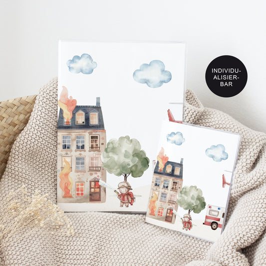 U-Heft Hülle personalisiert mit Namen "Feuerwehr" – Geschenk Geburt Baby Junge