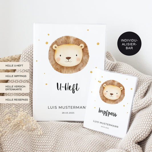 U-Heft Hülle mit Impfpass "Löwe3" personalisiert – Geschenk Geburt Baby Neugeborenes