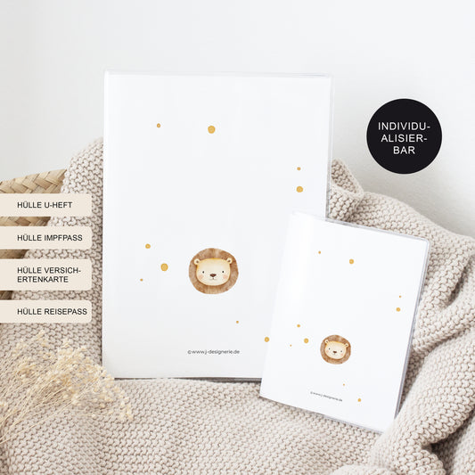 U-Heft Hülle mit Impfpass "Löwe3" personalisiert – Geschenk Geburt Baby Neugeborenes