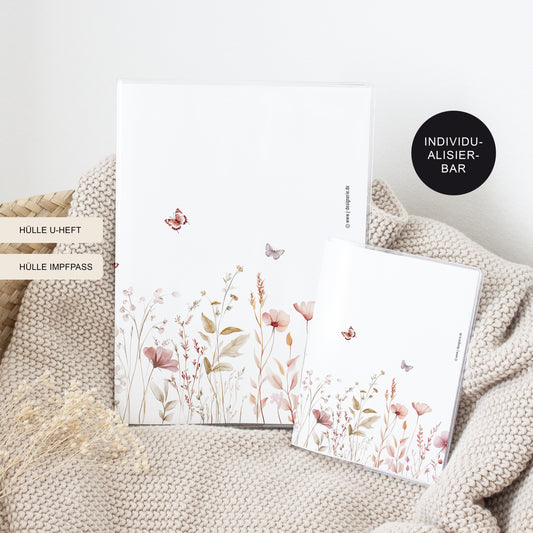 U-Heft Hülle mit Impfpass "Flower II" personalisiert – Geschenk Geburt Baby Neugeborenes