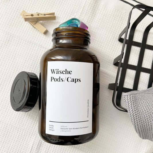 Aufbewahrung "Wäsche Pods/Caps" // Waschküche Behälter Box und Organisation Haushalt aus Braunglas