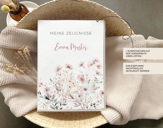 Zeugnismappe"Flowers" personalisiert / Geschenk Einschulung Mädchen