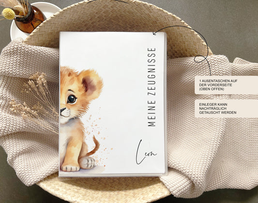Mappe Zeugnisse für Kinder "Löwe" personalisiert / Geschenk Schule erster Schultag