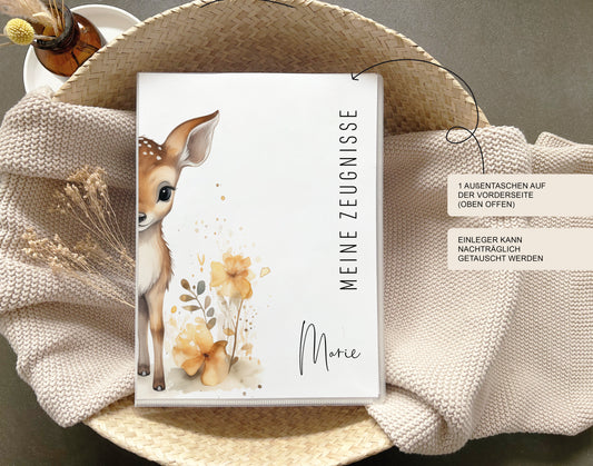 Zeugnismappe "Rehkitz" personalisiert / Sammelmappe Schule Einschulung