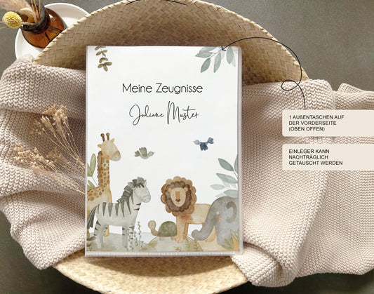 Zeugnismappe "Safari" personalisiert / Sammelmappe Schule Einschulung