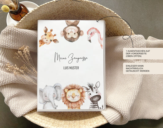 Zeugnismappe "Safari Porträt" personalisiert / Sammelmappe Geschenk Einschulung