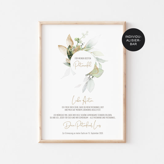 Patenbrief Patentante oder Patenonkel – personalisiert mit Eukalyptus