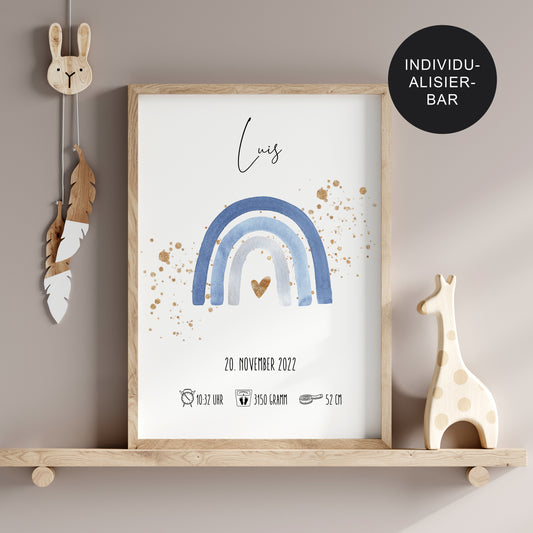 Geburtstafel Poster "Regenbogen" personalisiert – Babygeschenk Geburt