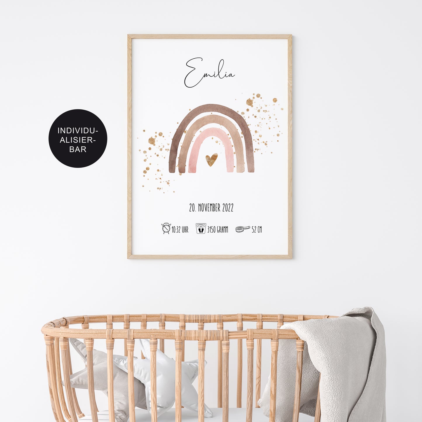 Geburtstafel Poster "Regenbogen" mit personalisierten Geburtsdaten – Geschenk Geburt