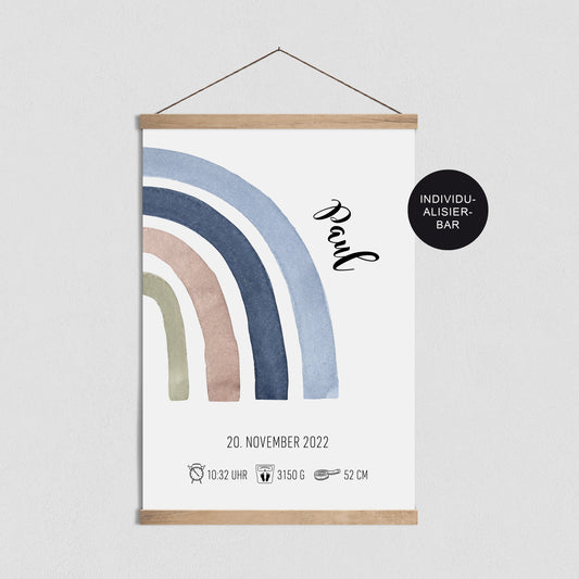 Geburtsposter "Regenbogen" personalisiert – Kinderzimmer Deko