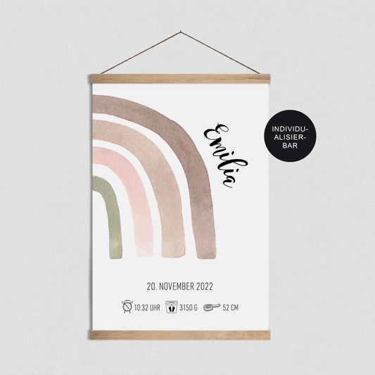 Poster Geburt "Regenbogen" personalisiert Geburtsdaten – Geschenk