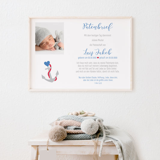 Patenurkunde Anker – Patenbrief personalisiert an das Patenkind