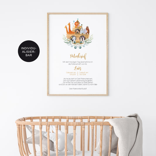 Personalisierte Patenurkunde Arche an das Patenkind als Taufgeschenk